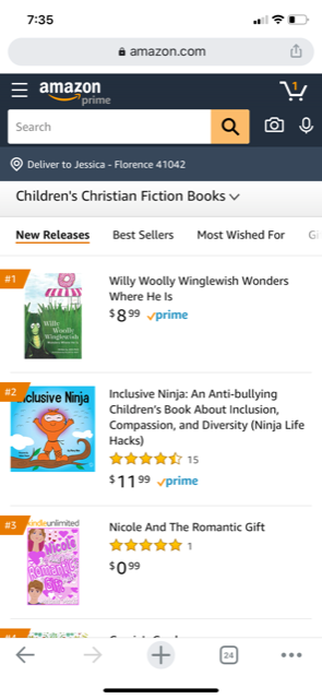 Willy Woolly Winglewish Wonders Where He Is debuts at #1 On Amazon for New Releases in Children's Christian Fiction!!!  #newrelease #kidsbooks #christianbooks #Kentuckyauthor #kentuckyillustrator #bibleverse #grasshopper #doughnut #amazon