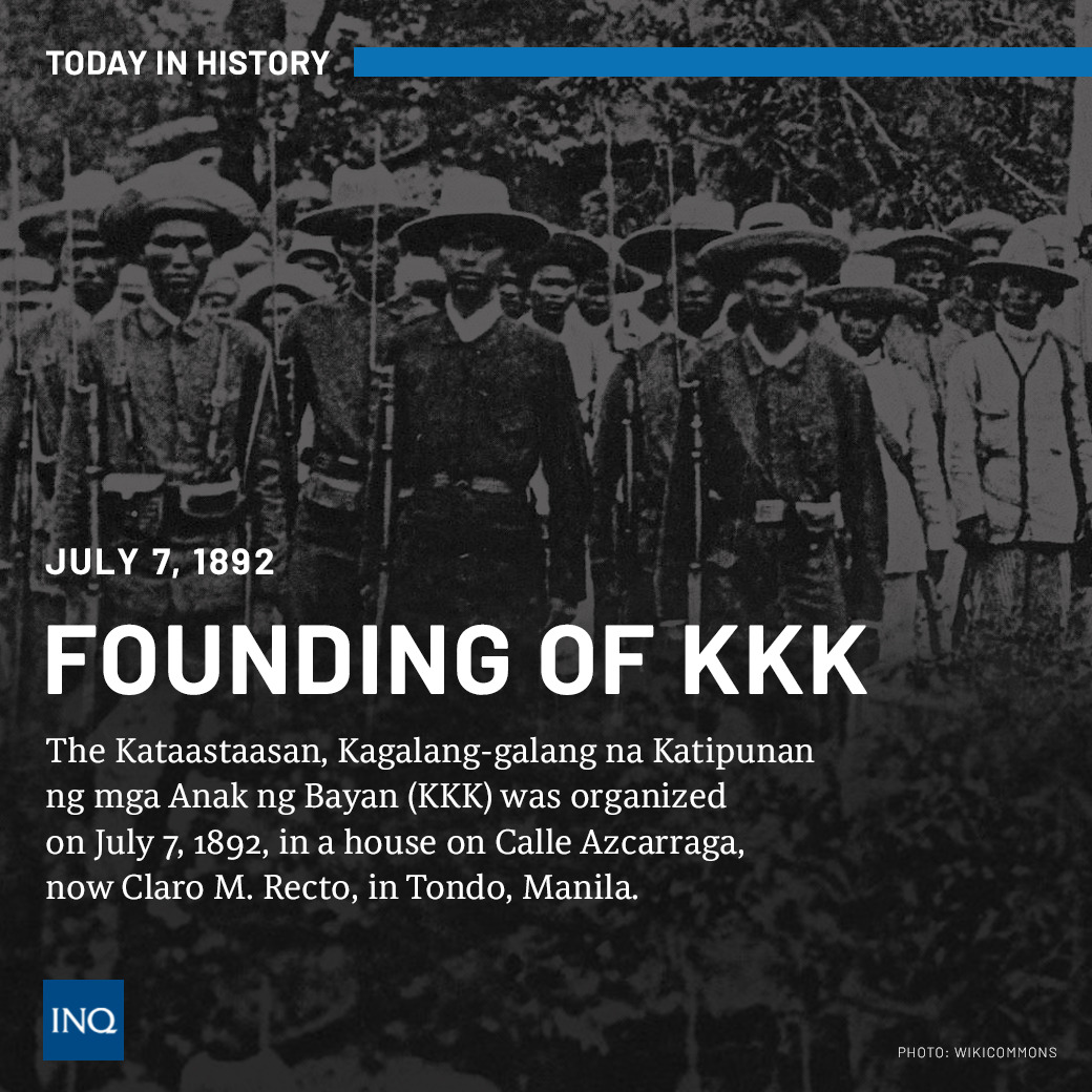 inquirerdotnet's tweet photo. TODAY IN HISTORY: Katipunan was founded by Andres Bonifacio and other Filipinos. The movement would start the Philippine Revolution four years later. https://t.co/00kvBHTX5I
