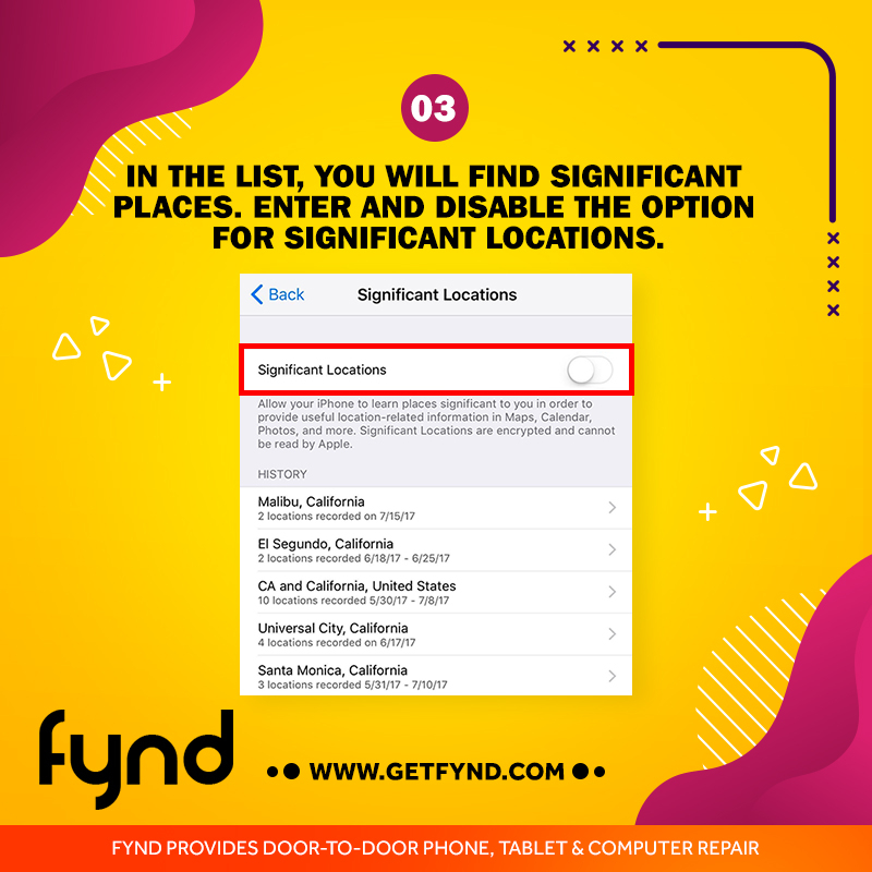 getfynd's tweet photo. iPhone track significant locations that you visited. Turn off this feature to extend your battery life #iphone #iphonebattery #iphonetips https://t.co/MlijPdjOUq