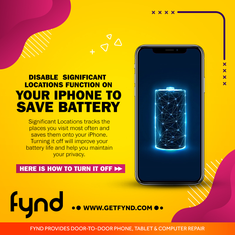 getfynd's tweet photo. iPhone track significant locations that you visited. Turn off this feature to extend your battery life #iphone #iphonebattery #iphonetips https://t.co/MlijPdjOUq