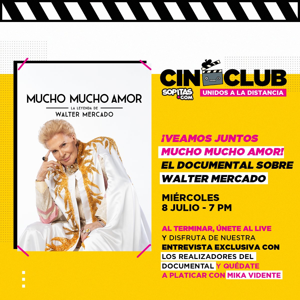 Te invitamos este miércoles 8 de julio, a ver el documental #MuchoMuchoAmor de <a href="/netflix/">Netflix</a> sobre Walter Mercado👌🏼
Luego nos uniremos en un live para ver la entrevista que le hicimos a los realizadores + una plática con <a href="/mika_vidente/">Mikinha la Gatinha do Nascimento</a> 🔮
#UnidosALaDistancia 
#WalterMercadoXSopitas