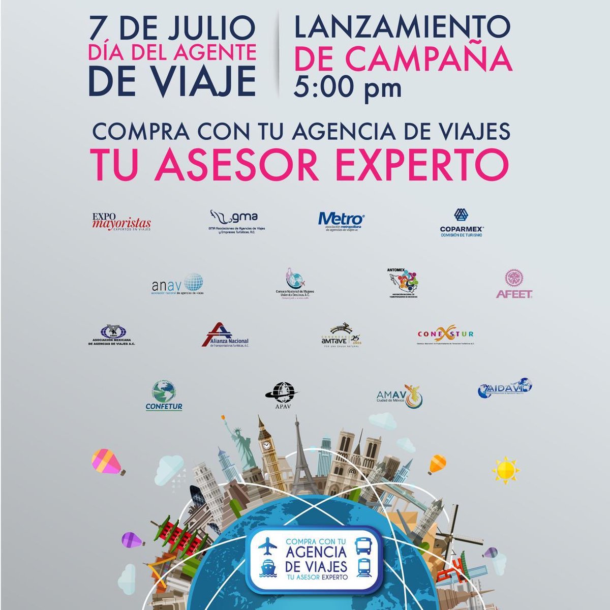 Juntos viajamos mejor.

07 de julio Día del Agente de Viajes 

16 asociaciónes de agentes de viajesde México presentan la campaña nacional:

“Compra con tu agencia de viajes”

Tu Asesor Experto.