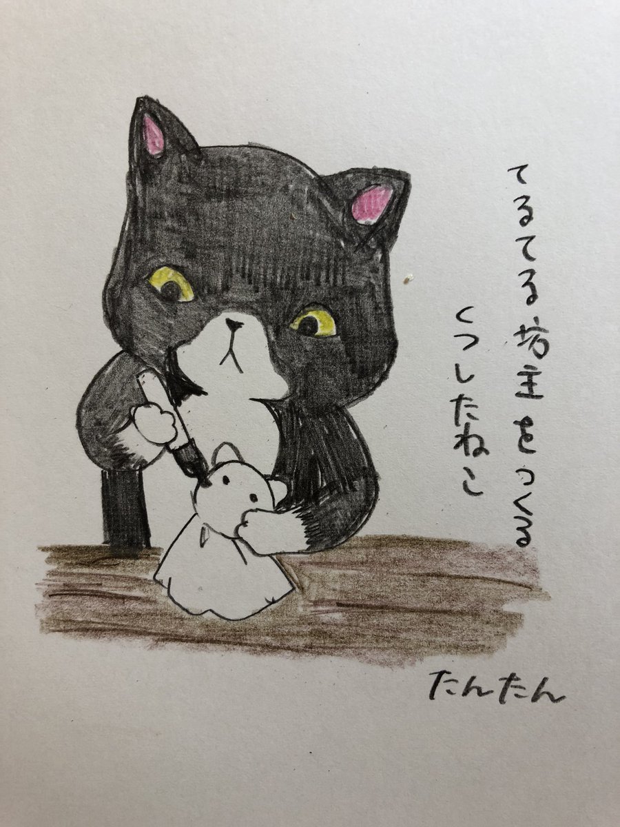 てるてる坊主をつくる靴下猫
#お絵かき
#猫
#色鉛筆 