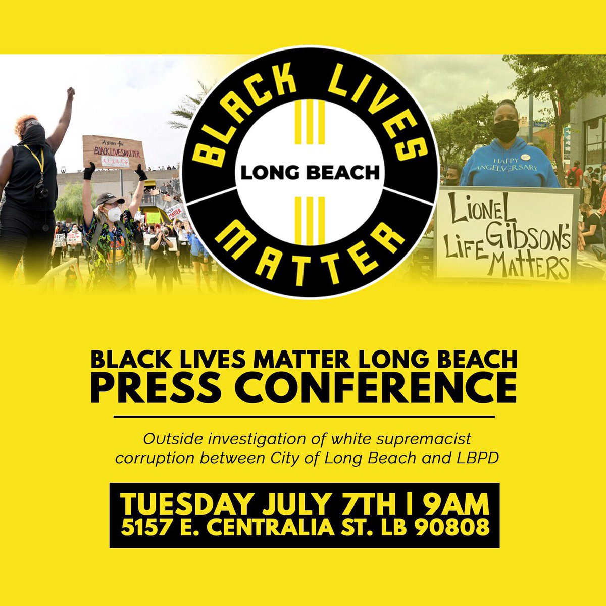 surjlbc's tweet photo. TOMORROW 9am: @BLMLBC press conference calling for an independent investigation into LBPD and white supremacist corruption. https://t.co/mpITqNO4Of