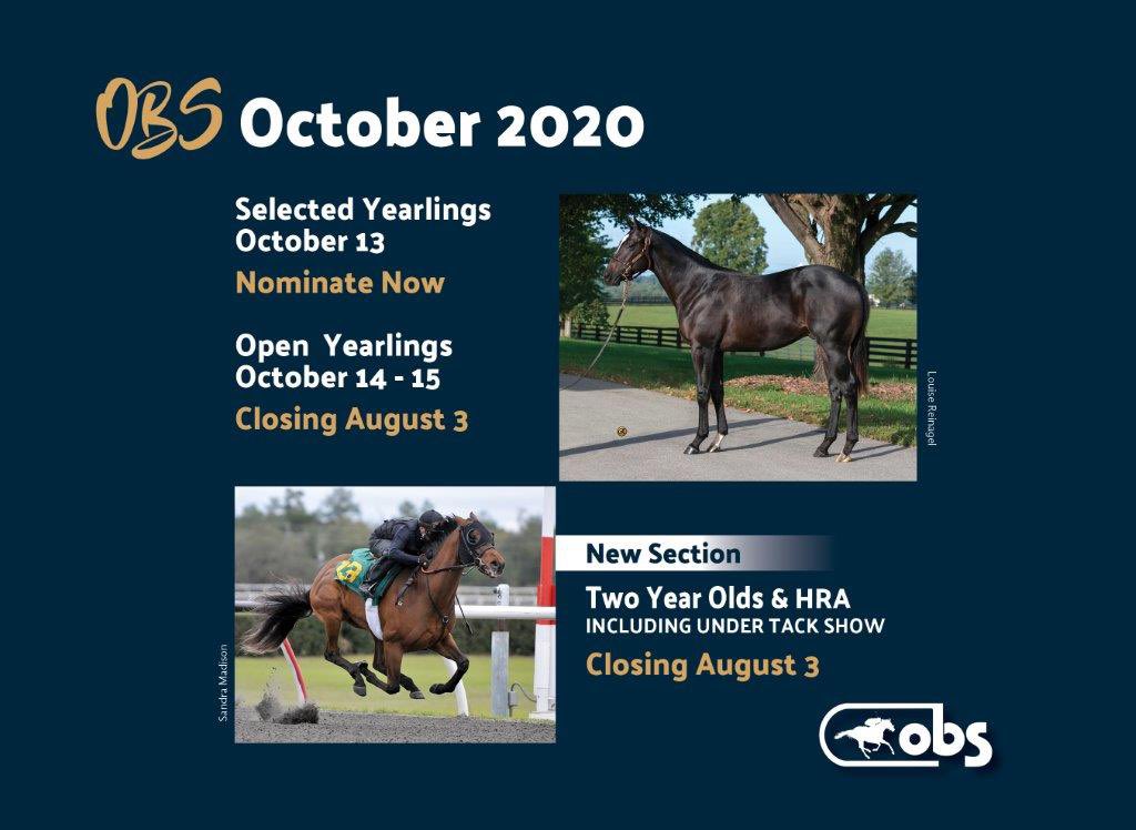 OBSSales's tweet photo. Be here this fall for the 2020 OBS October Yearling Sale, now including Two Year Olds & HRA! #OBSOctober
Select Yearling Nomination Form: https://t.co/IOkxDLqIEQ
Open Yearling Sale, Two Year Olds & HRA Entry Info: https://t.co/7OP3co7aAM https://t.co/HGZedrxJHp
