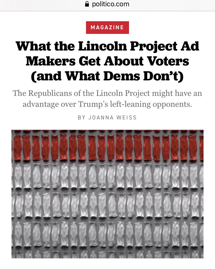 The Lincoln Project guys with a few million dollars are getting more media attention than those who run the hundreds millions for Biden/DNC, and the operatives behind it are getting more media attn than all of them combined got the last 20 years. They suddenly became pros? Please