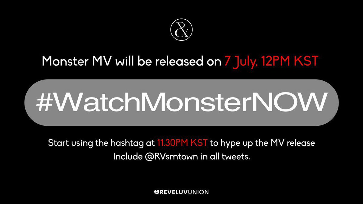 reveluvunion's tweet photo. Hastag party has been started, wake up and tweet the hashtag now!!! We have 20 minutes until the MV released.
#WatchMonsterNOW @RVsmtown https://t.co/p5QvlrwPdP