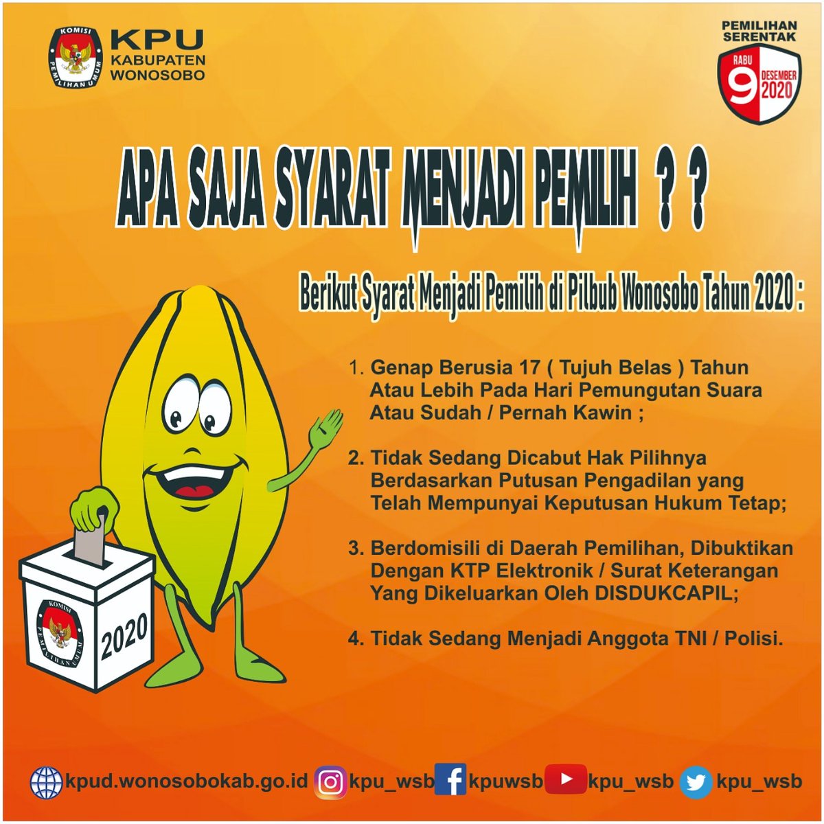 PpsRimpak's tweet photo. Syarat menjadi pemilih?
@kpu_wonosobo
@ppk_sapuran https://t.co/KmxDI8thoH