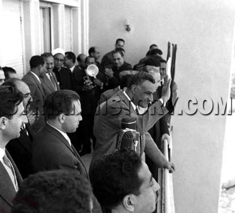 25) President Gamal Abdul Nasser cheering to the masses in Damascus in 1958Behind President Nasser is Interior Minister Abdul Hamid al-Sarraj, and behind Sarraj stands Kamal Jumblatt, the MP and Lebanese leader who was an articulate and fervent Arab nationalist. #UAR  #Nasser