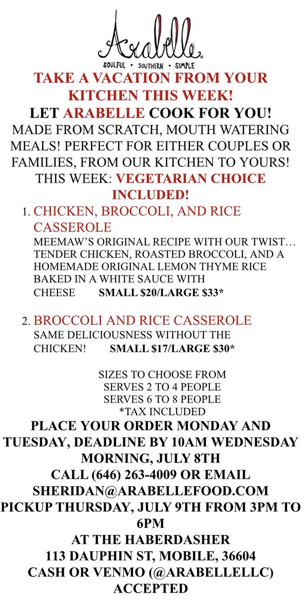 Arabelle_Food's tweet image. #HeatnEat #PutYourFeetUp #WeCookForYou #Local #FromScratch #Homemade Take comfort in the ultimate comfort food!Enjoy our twist on Meemaw's recipe...Chicken Broccoli&amp;amp;Rice Casserole or order our vegetarian option without chicken! @Arabelle_Food looks forward to serving you dinner!