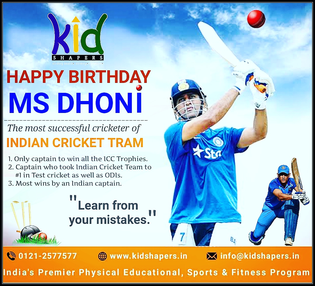KIDSHAPERS's tweet photo. Happy Birthday #msdhoni
7th July

#kidshaperindia #stronginsidestrongeroutside #crickets #winners #india #indianteam #caption #happybirthday https://t.co/5Arq75eNGp