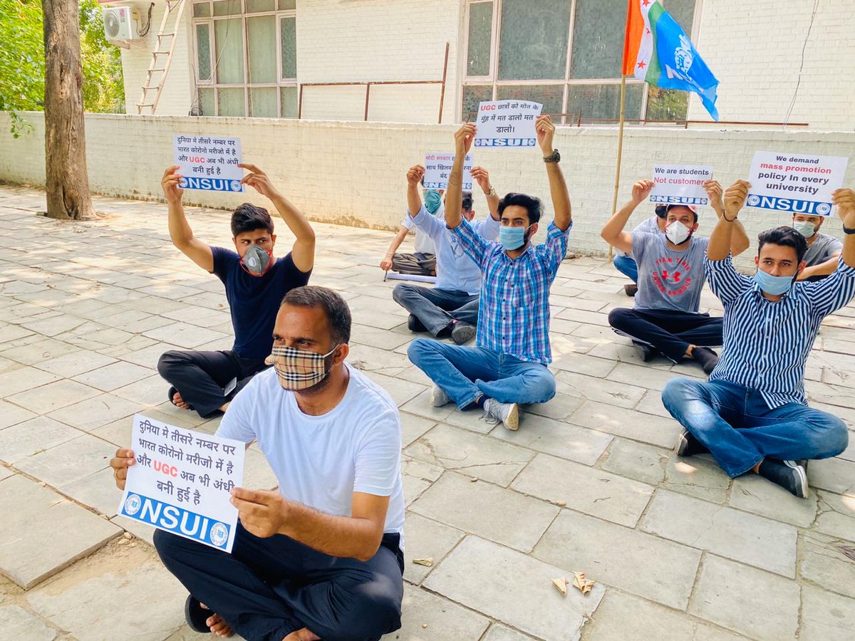 LubanaManoj's tweet photo. NSUI stands against the decision of UGC to give a go ahead to exams for final year students.I am sitting on the 1st day of Chain Hunger strike of NSUI PU along with PUCSC VP @Rahul5638 at Sector-35 Congress Bhawan to initiate the protest against govt &amp;ugc. @Neerajkundan @guptar https://t.co/B9SgQOBqtz