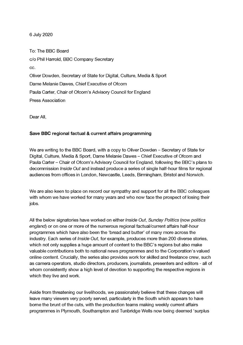 wilddogltd's tweet photo. A group of 90+ freelance #TVcrew, editors, producer & indie production companies has sent a letter to the #BBCBoard to protest the planned changes to #BBC regional programming & planned axing of #BBCInsideOut. https://t.co/jOi5E2qctJ