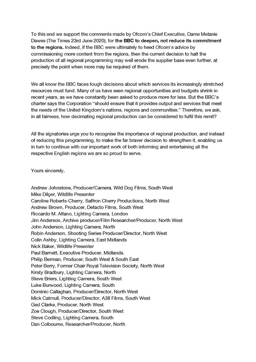 wilddogltd's tweet photo. A group of 90+ freelance #TVcrew, editors, producer & indie production companies has sent a letter to the #BBCBoard to protest the planned changes to #BBC regional programming & planned axing of #BBCInsideOut. https://t.co/jOi5E2qctJ