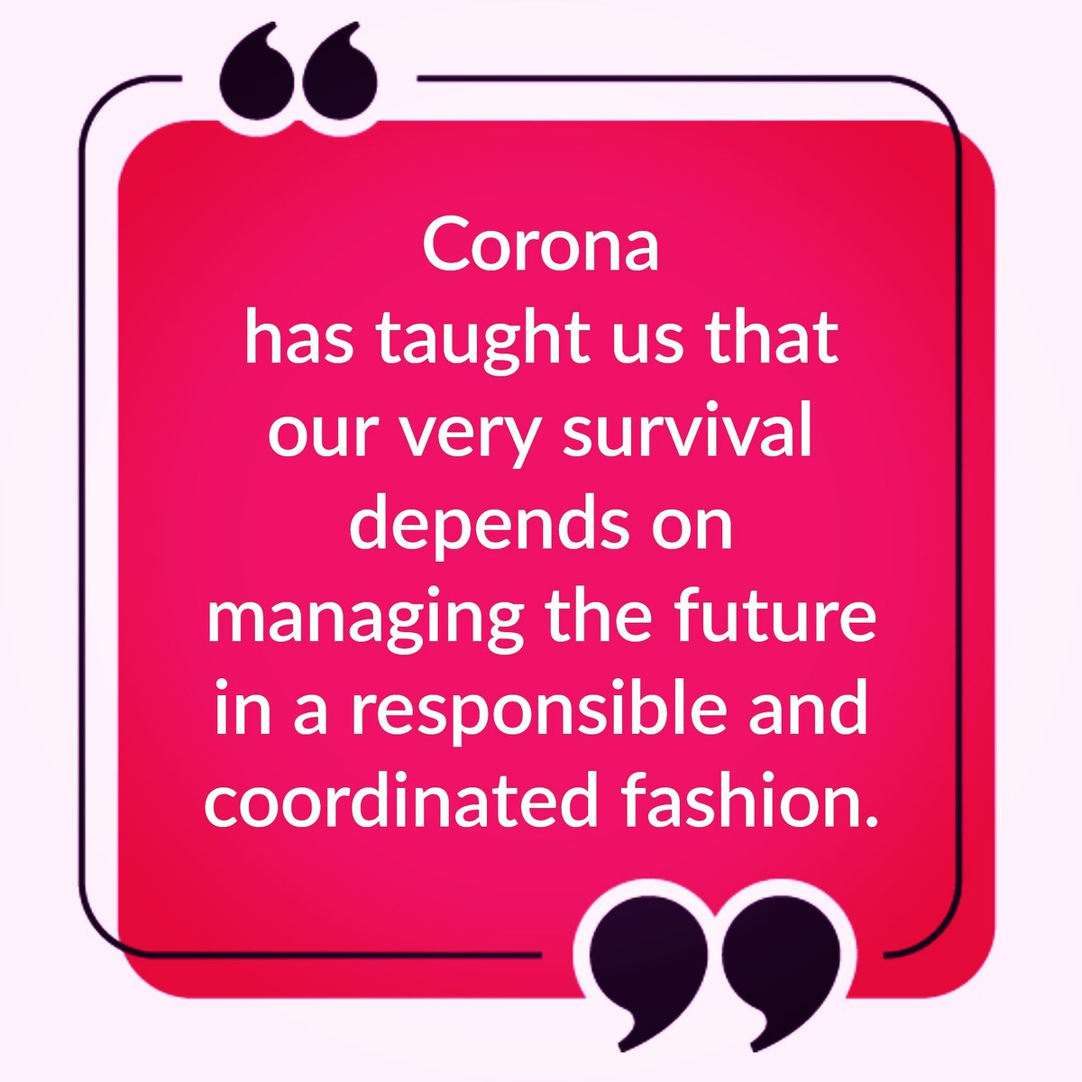 Climeeco's tweet photo. “Corona has taught us that our very survival depends on managing the future in a responsible and coordinated fashion.”—Karin von Hippel, Director-General of the Royal United Services Institute
#coronavirus #covid19 #future #responsibility #coordinate #unity #clime #eco #climeeco https://t.co/ivXZKRybZT