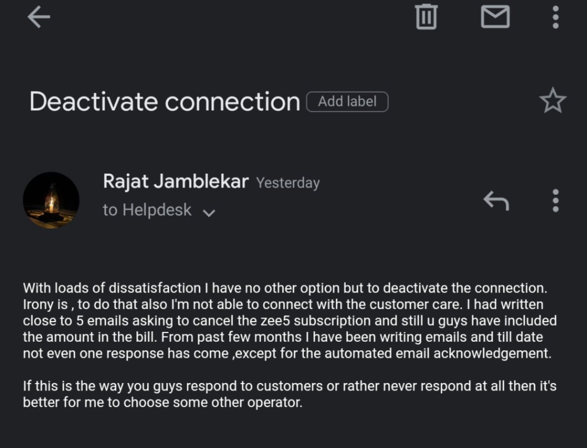 jamblekar's tweet photo. @ACTFibernet  You guys said the issue is resolved and still added the zee5 subscription amount to my bill. I want to deactivate the connection.  Can you guys atleast do this? https://t.co/18Y9u9k8l5