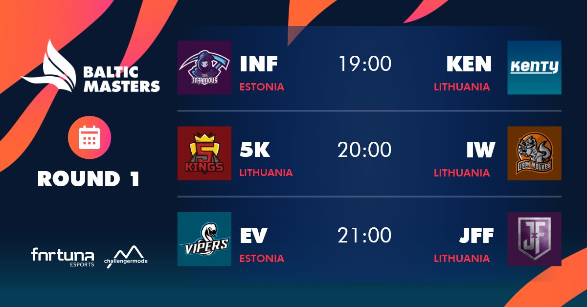 Morning everyone - IT'S GAME DAY!

19h Team Infamous vs <a href="/EsportsKenty/">Kenty Esports</a> 
20h <a href="/fivekingslol/">Five Kings</a> vs @IronWolveslt 
21h Estonian Vipers vs justforfun

Tune in live at 19:00 EEST!
YouTube: youtu.be/_mIuCX6hAe0
Twitch: twitch.tv/balticmasters