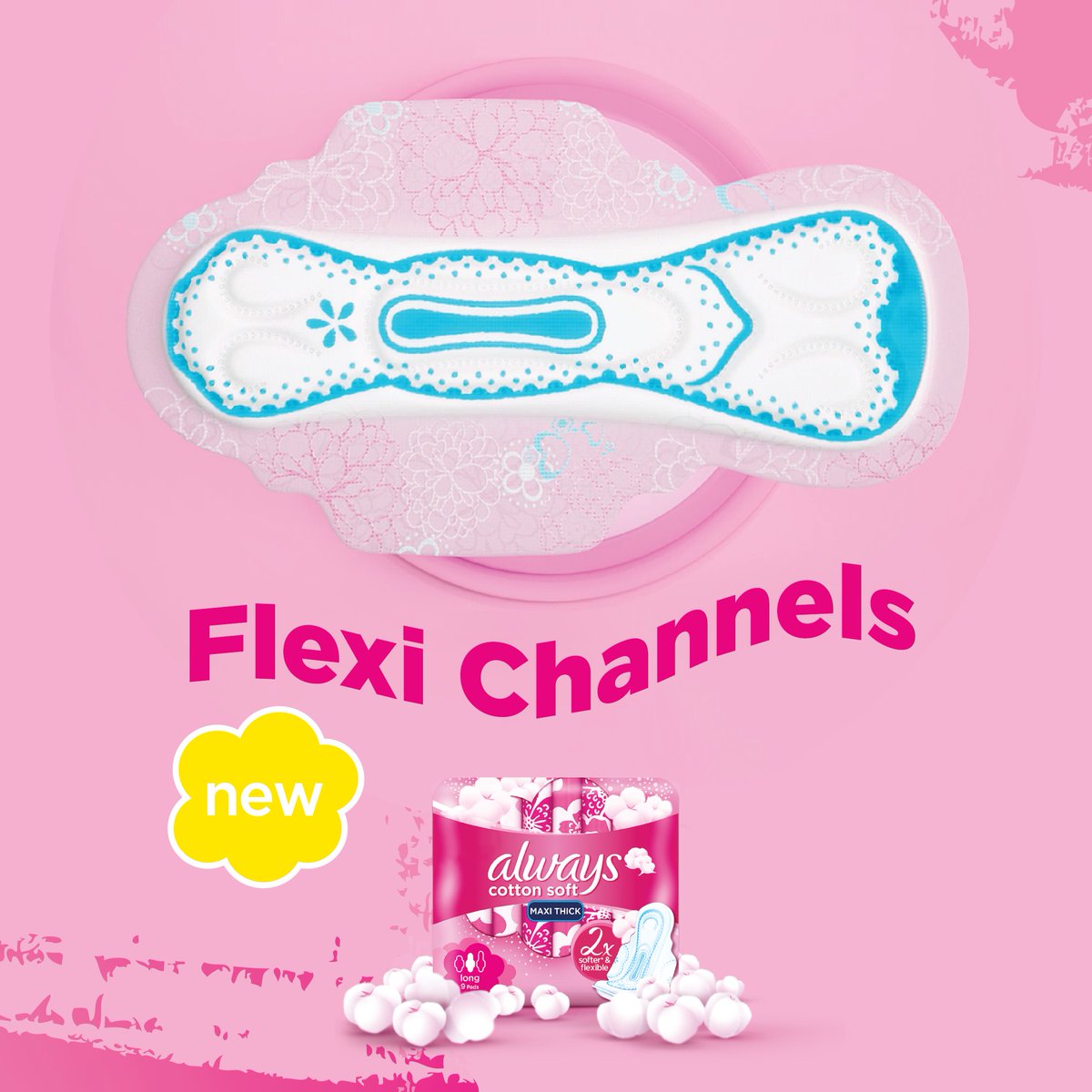 AlwaysZA's tweet photo. New Always Cotton Soft pads come with flexi channels that maintain the padโs shape and reduce bunching for extra comfort! #SitImproper https://t.co/zYgOqcNDvB