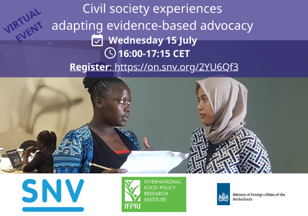 #Civilsociety can support and work with governments towards inclusive, sustainable recovery from the #COVID19 pandemic – through evidence-based #advocacy. 

💻Join us on 15 July to explore concrete examples and solutions. 

👉Register now: on.snv.org/2UvfLlx