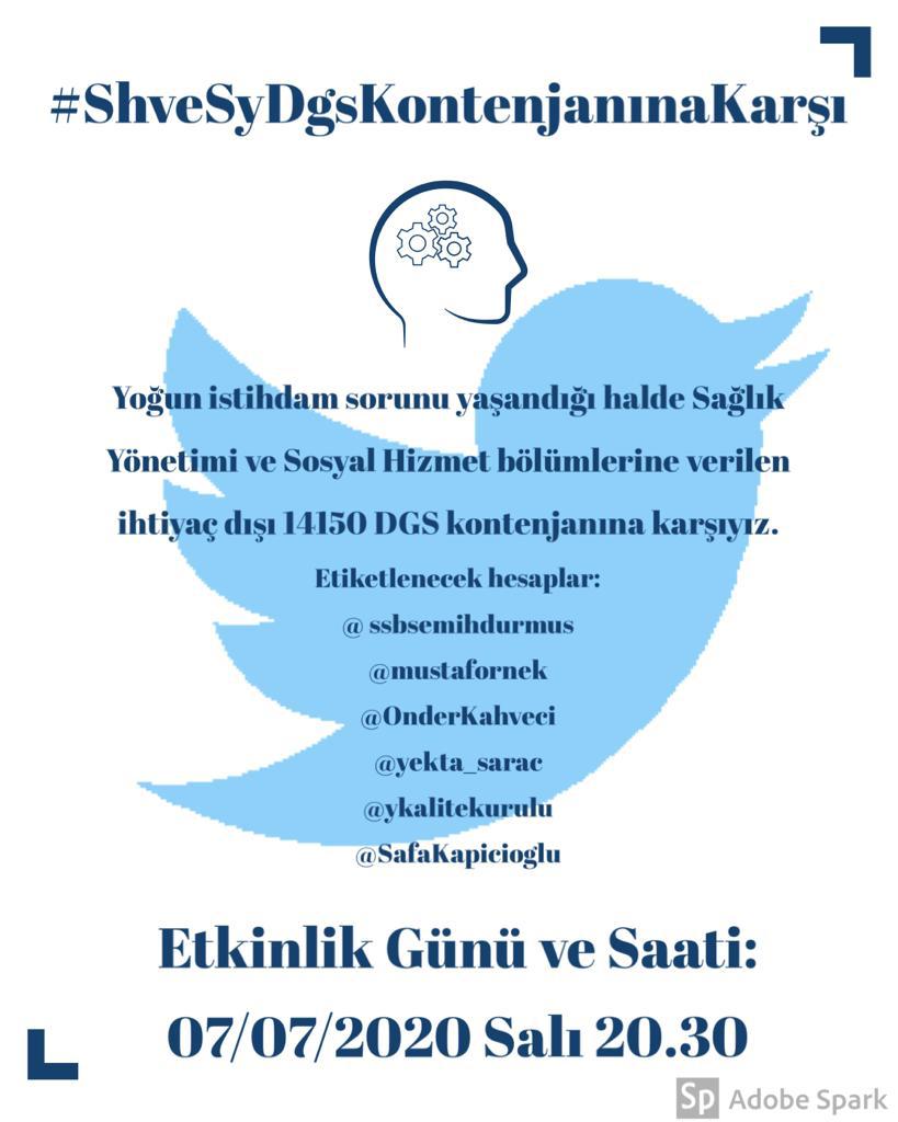 Yoğun istihdam sorunu yaşandığı halde Sağlık Yönetimi ve Sosyal Hizmet bölümlerine verilen ihtiyaç dışı 14150 DGS kontenjanına karşıyız.