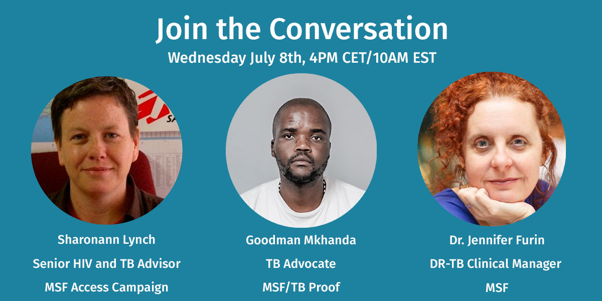 🔴 Join us for a Facebook live discussion at 4 PM CEST/ 10 AM EST tomorrow Wednesday, July 8.  

We’ll discuss the breaking news that <a href="/JNJnews/">Johnson & Johnson</a> have lowered the price of bedaquiline and what this really means for people living with TB around the world. ➡️facebook.com/events/3071987…