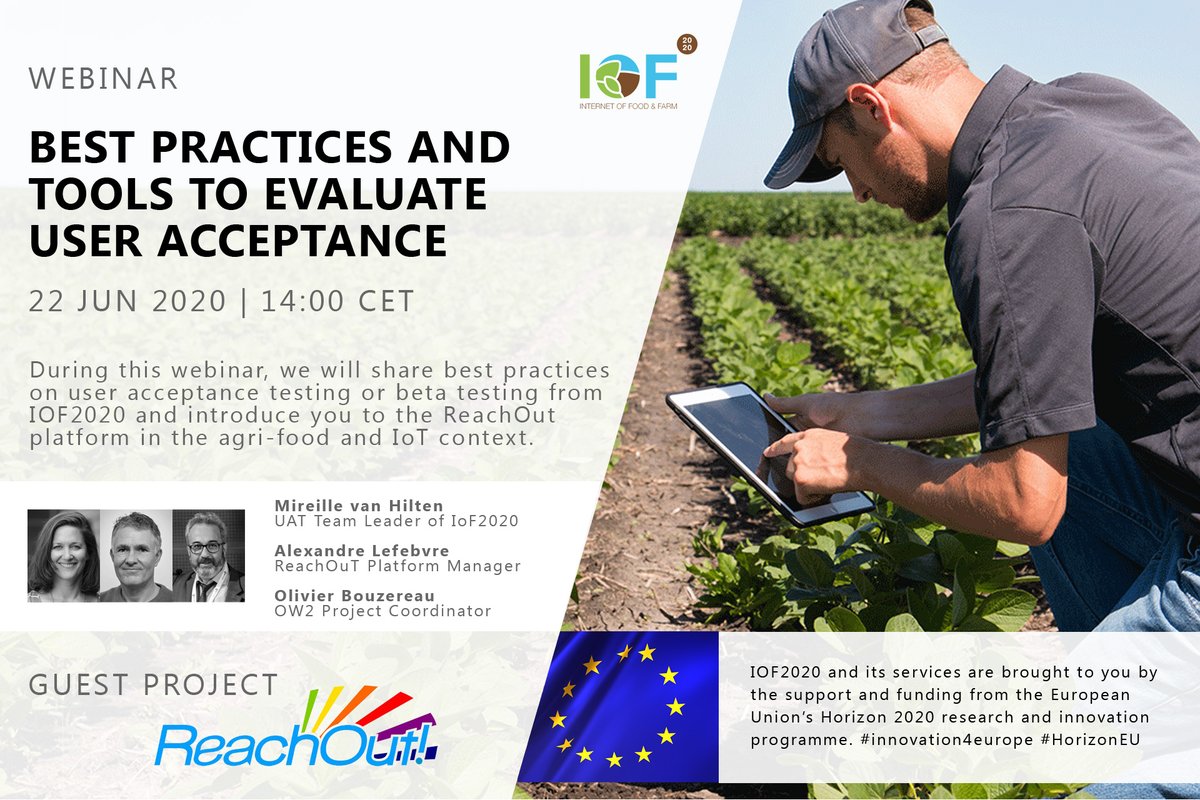 IoF2020's tweet image. Missed our latest #webinar that discusses #tools for #UserAcceptance evaluation or #EndUser testing in the #AgriFood and #IoT context? Here is the recording! 
Speakers from @ReachOutH2020 and @WUReconomic share the importance of feedback on #usability.
youtube.com/watch?v=qhg5Z5…