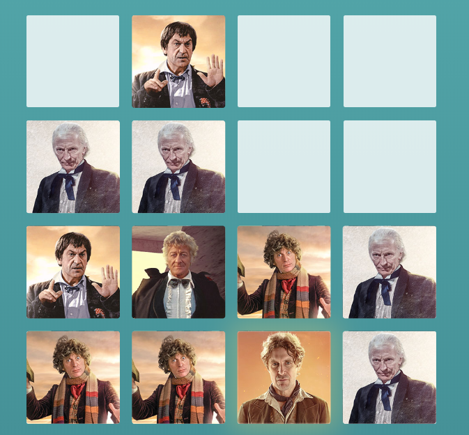 Remember: DON'T swipe any way that will block your corner off until you get another tile to build it up. If you do, you'll be screwed.I hit down repeatedly until another Hartnell tile spawned in the right line to make it a Troughton, rather than cover it with the Tom Baker.