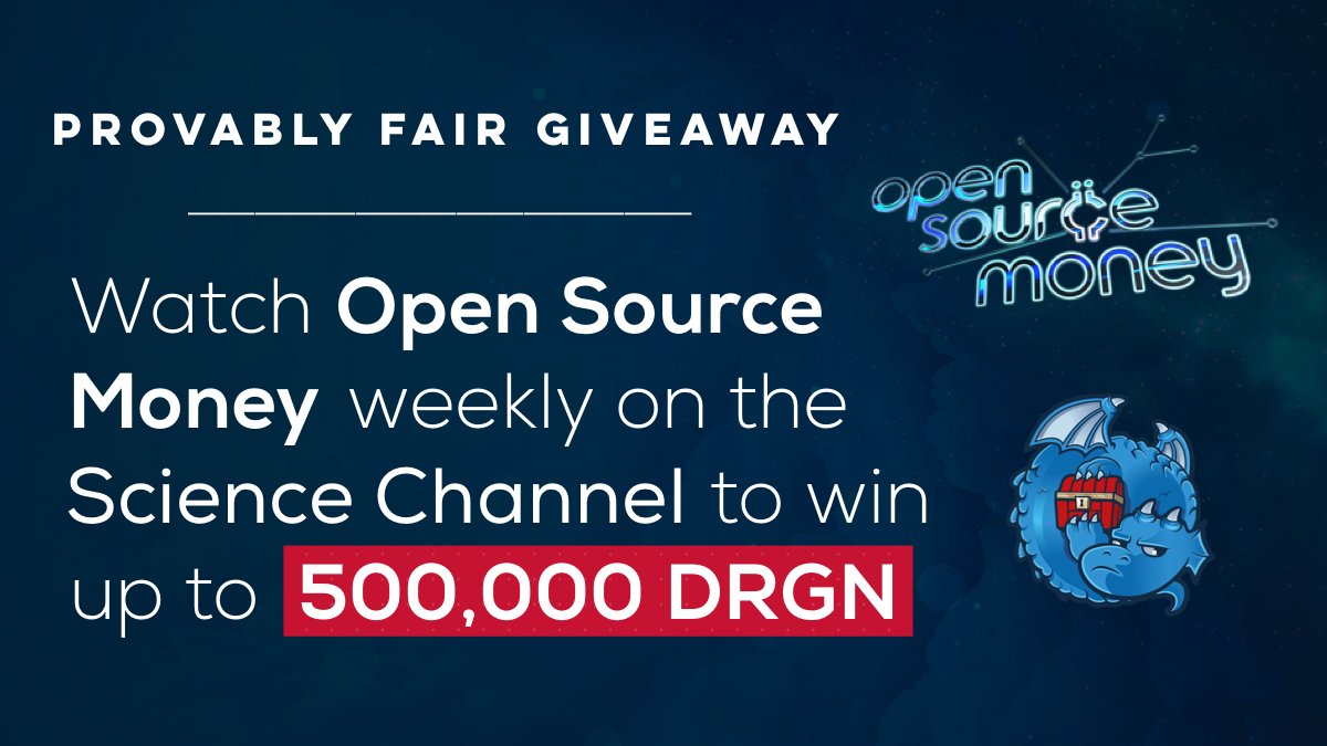 dragonchain's tweet photo. How can you win 500,000 $DRGN??

1. Watch Dragonchain's #SHDL livestream every Thursday for a clue 🔎

2. Watch @opensrcmoneytv on Discovery Science every Saturday for the answer ✨

3. Buy #Bitcoin (optional, but recommended)

Enter here: https://t.co/EiIPGYDIx9 https://t.co/vWo0VQ6e1Z