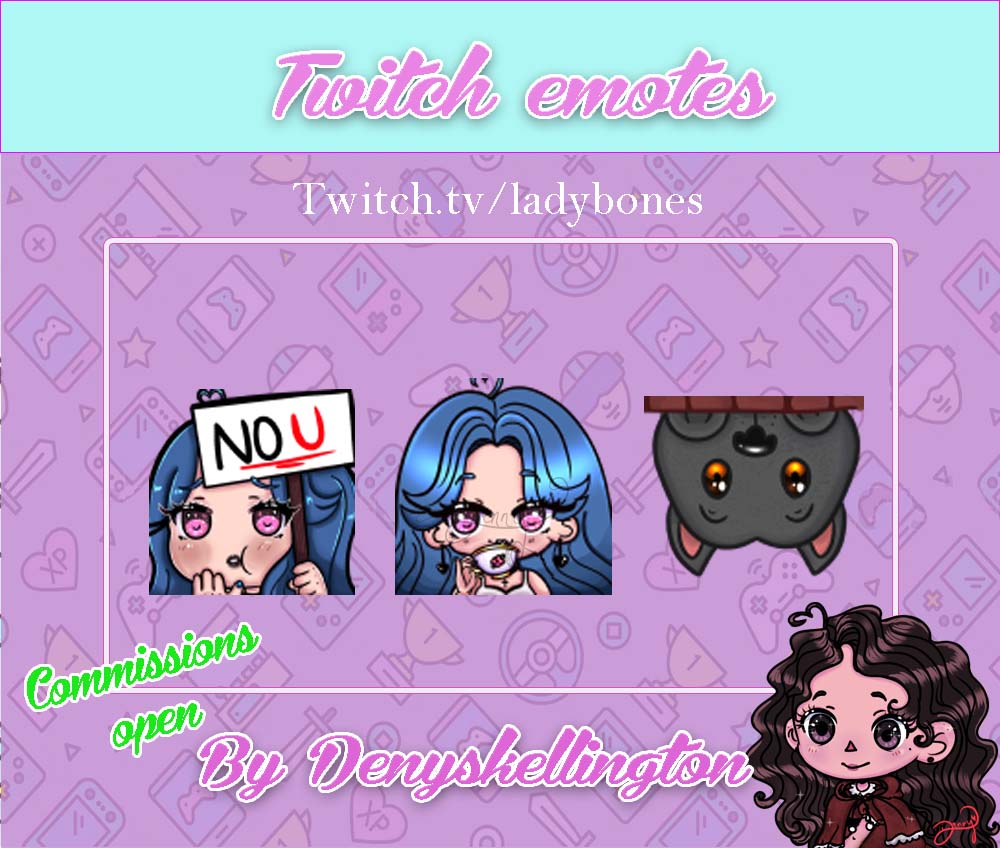 Denyskellington's tweet photo. [RTs appreciated]
Hi friends 🥰after several inconveniences I reopen commissions, here are some examples of recent work
if you want some Twitch, Discord , Facebook emotes, sub badges, panels, cards ,etc DM me! 
**Paypal only **
#TwitchEmoteArtist #TwitchAffilate #commissionsopen https://t.co/3QBQ5CN2x9