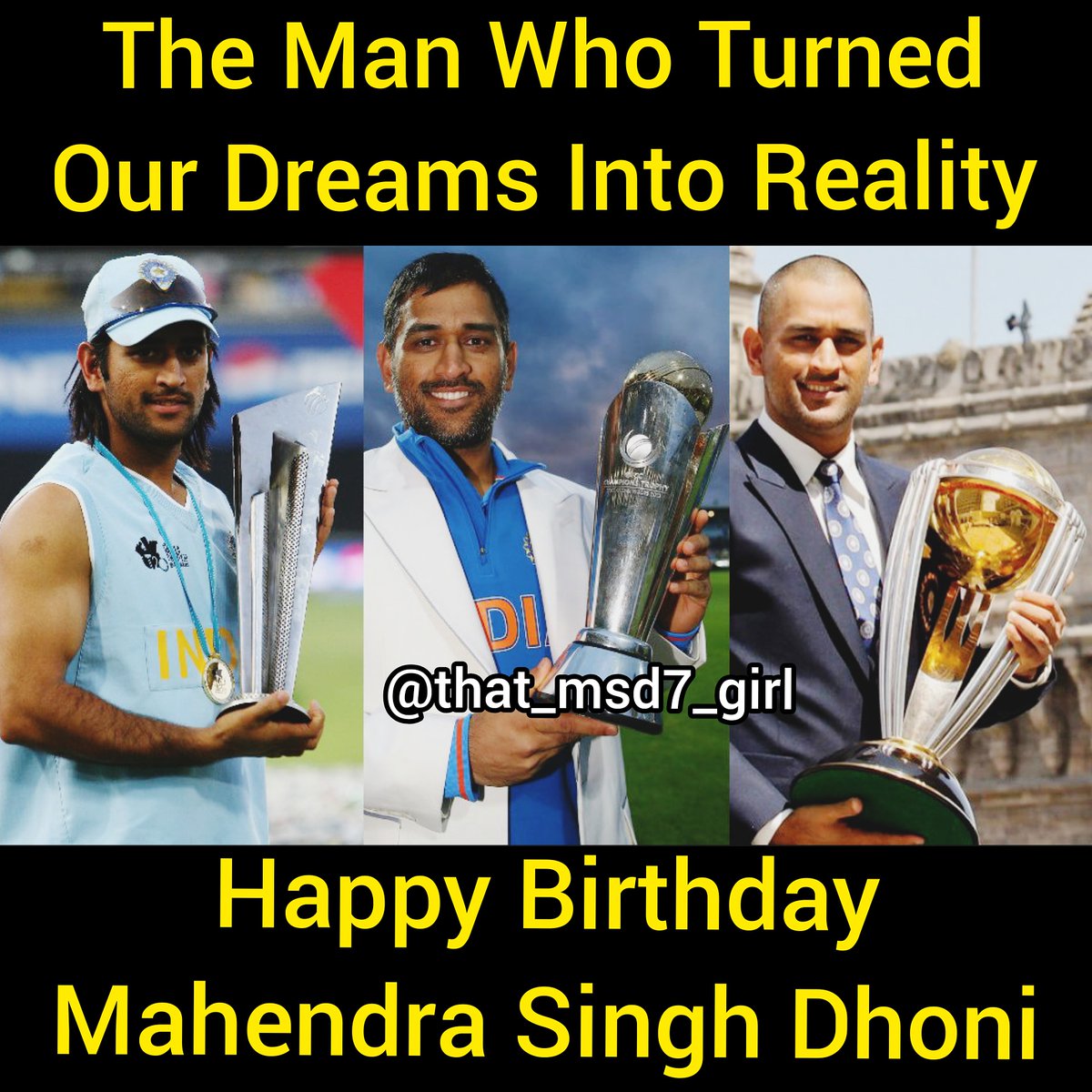that_msd7_girl's tweet photo. Happy Birthday To The Man Who Turned Our Dreams Into Reality.๐
First Captain To Win Every Trophy For His Nation,
Everybody Do The Helicopter Celebration.โค๐ฏ
Happy Birthday #MSDhoni ๐โโ๐
#MSD39NotOut #MSDhonibirthday #HappyBirthdayMSDhoni #HappyBirthdayMahi #HappyBirthday https://t.co/sYPdZfZmr0