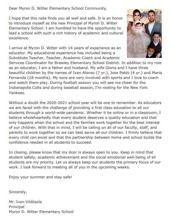 ivanvildo's tweet photo. Message to Myron D. Witter Elementary School Community @MyronDWitter #WitterWranglers https://t.co/5cEjihSw4z