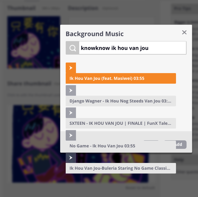 Lae_comics's tweet photo. @tapas_app heya I wanted to add a background song but I couldn't click the "add" button because the song list extended longer than it should

making my search more specific doesn't help,still get enough results to cause this :( https://t.co/B8oKBX1jdu