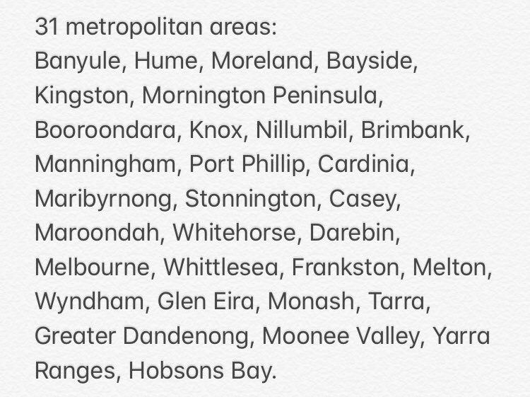 These are the 31 local government areas affected:  @7NewsMelbourne