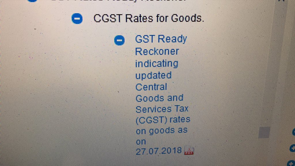 MunotSwapnil's tweet photo. @cbic_india Sir, gst rate for goods r amended numerous times . However ready reckoner on cbic website is not updated. Updated only upto 27.7.2018. Please update the same in the interest of all taxapayer. It is very important n helpful to avoid litigation. Thanks. Pl reply https://t.co/jNqI1ZZphM