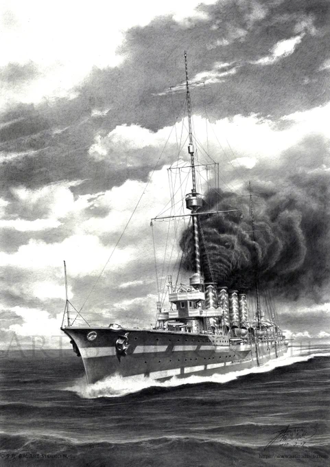 【新作公開】#鉛筆画「戦装束 ー防護巡洋艦 矢矧 2575ー」
9/6に矢作神社で斎行予定の「防護巡洋艦矢矧艦内神社奉斎100年慰霊顕彰祭」用の奉納作品が完成。
以前から考えていた、大正4年大演習時に一部の艦艇に試験的に施された迷彩の再現に、この度挑戦しました。
#鉛筆艦船画 #矢作神社 #菅野泰紀 