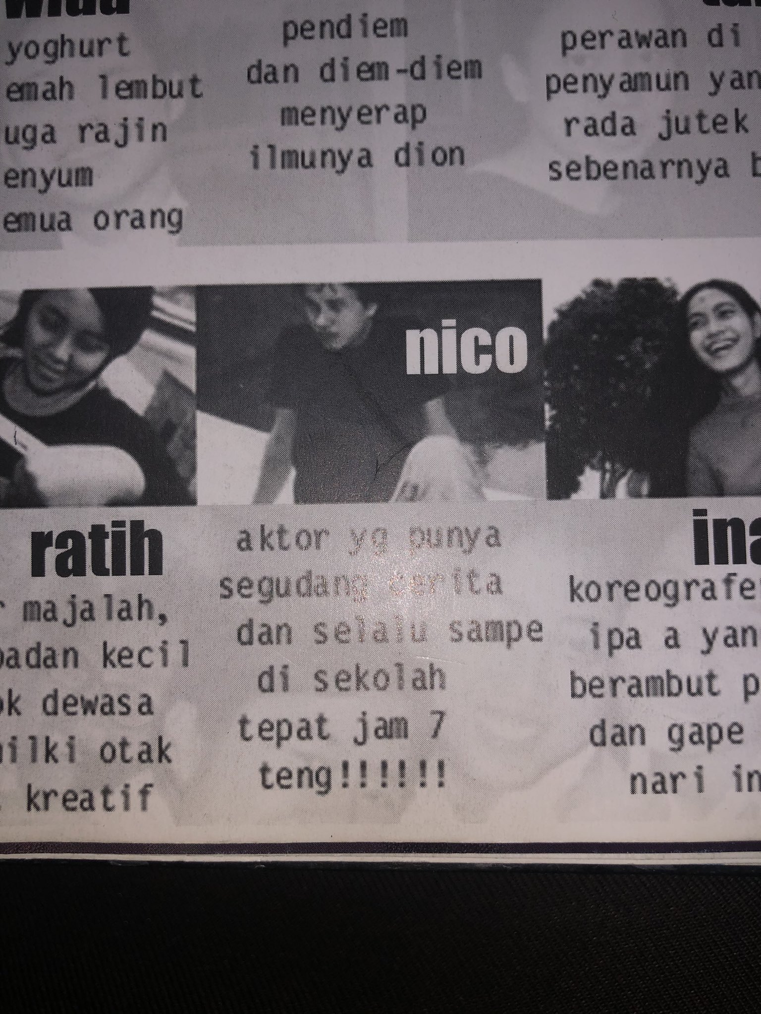 Kebiasaan Nicholas Saputra saat SMA tertulis di buku tahunan SMAN 8 Jakarta (Twitter)