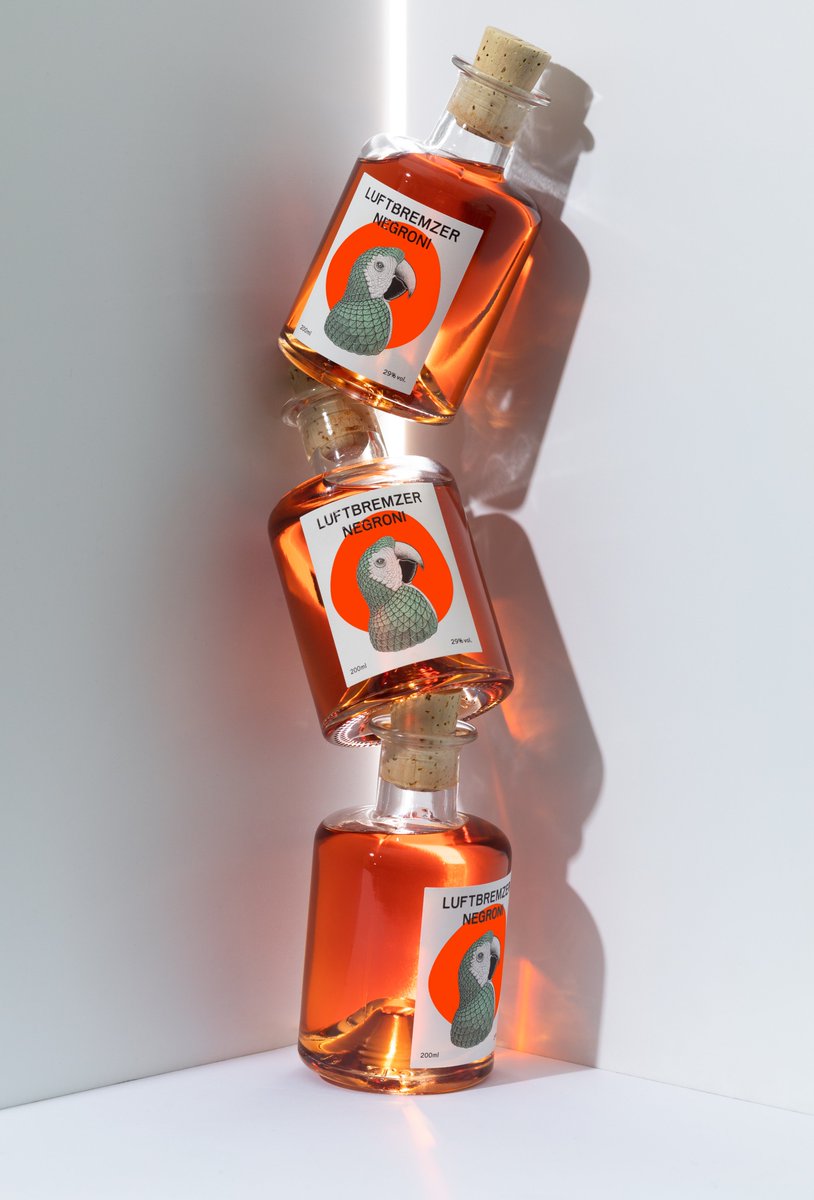 Luftbremzer Negroni by <a href="/LuftbremzerGin/">Luftbremzer Gin</a>  A pre-batched, ready to drink cocktail, using equal amounts of Mulassano’s Bitter and Vermouth Rosso with Luftbremzer Gin.