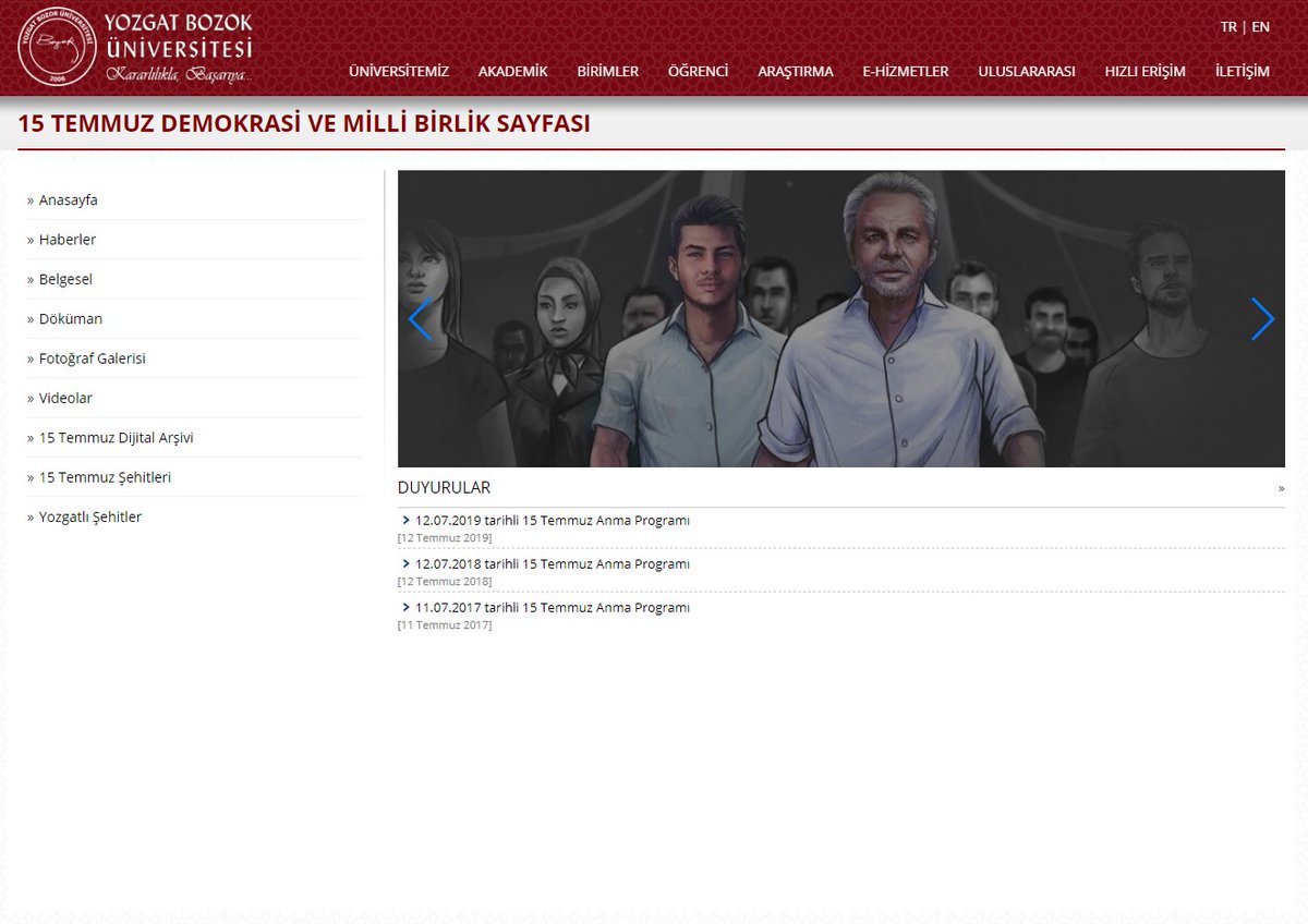 "15 Temmuz: Bir Milletin Yeniden Dirilişi" Üniversitemiz 15 Temmuz resmi sayfası yayında.

🖱️bozok.edu.tr/15temmuz