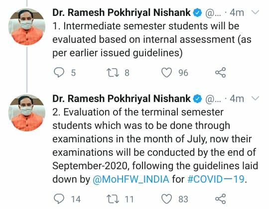 ChallaSaimanoj's tweet photo. #Cancel_Exam2020
This is not fair to conduct exams in this pandemic.We(Final year students) have completed all the semesters and waiting for the final semester. All our jobs are linked with our results.Grades should be given based on internal marks. Bad decision from UGC
. https://t.co/hz7zNyXEGY