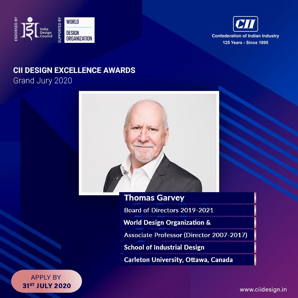 Meet the Jury 10th CII Design Excellence Awards 2020:
@twgarvey, Board of Directors, @worlddesignorg 2019-2021 &
Associate Professor (Director 2007-2017), School of Industrial Design, @Carleton_U, Ottawa, Canada.

Know more buff.ly/2BFooBg