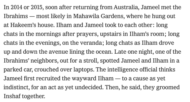 5. Inshaf & Ilham Ibrahim-Wealthy funders of Jammiyathul Millathu Ibrahim (JMI), an IS front since ~2015 that linked up with Zaharan Hashim-Took private Arabic classes with Abdul Lathief Jameel Mohamed, a very close friend and their neighbour's brother