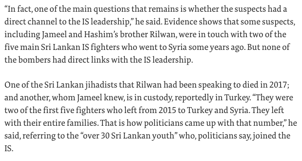  #PT: Abdul Lathief Jameel Mohamed was ALSO in contact with Sri Lankan fighters in Syria. [Some reports claim he never made it to Syria and only got to Turkey, although that seems way less credible. The person he traveled with wound up in Syria]