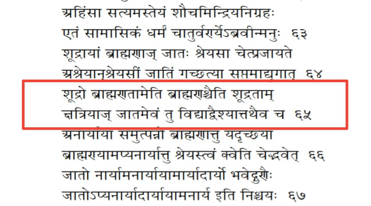 Maharishi Manu 10/65 says in this verse that a ब्राह्मण becomes a शूद्र and vice versa on the basis of one’s merits, actions and abilities. Similarly such an interchange also takes place between क्षत्रिय and वैश्य.