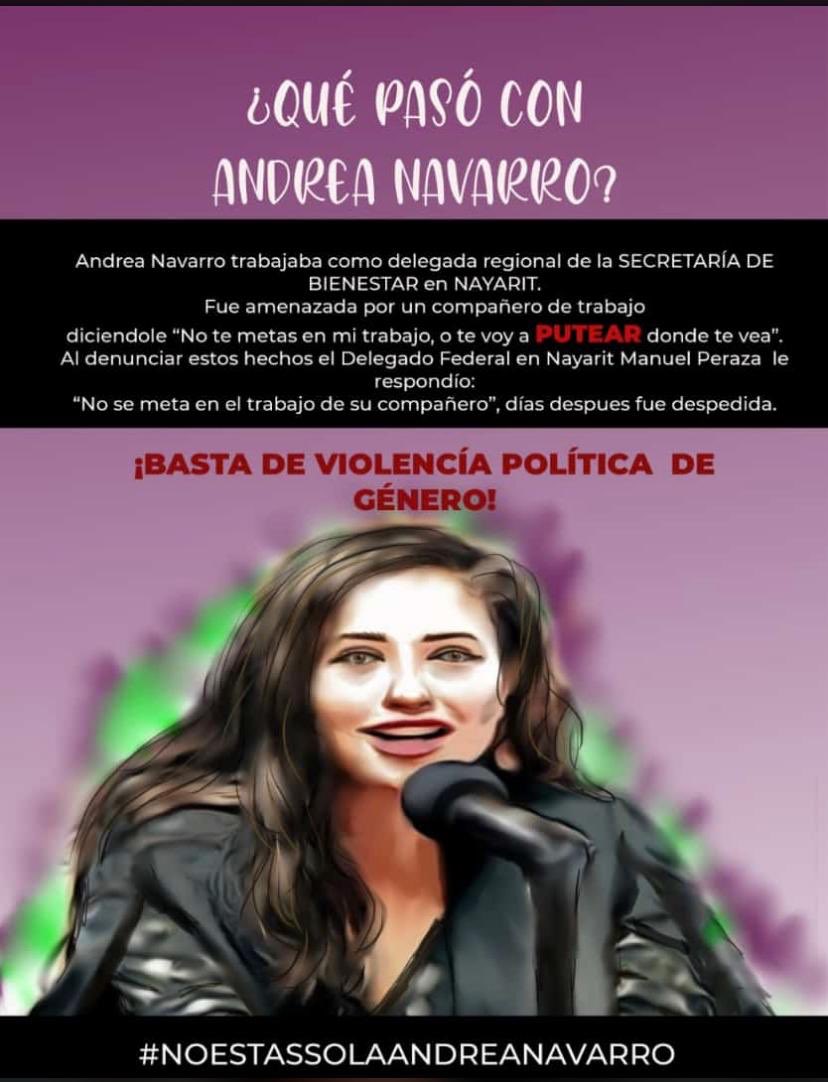 Yolanda_Gz's tweet photo. Por negarse a ser corrupta, @BAndrea_Navarro, la directora regional de Bienestar en #Nayarit sufrió amenazas, hostigamiento laboral e invisibilizacion. Finalmente fue despedida. 
#NoEstasSolaAndreaNavarro
@DeniseDresserG @brozoxmiswebs https://t.co/aBZs6xncZ9