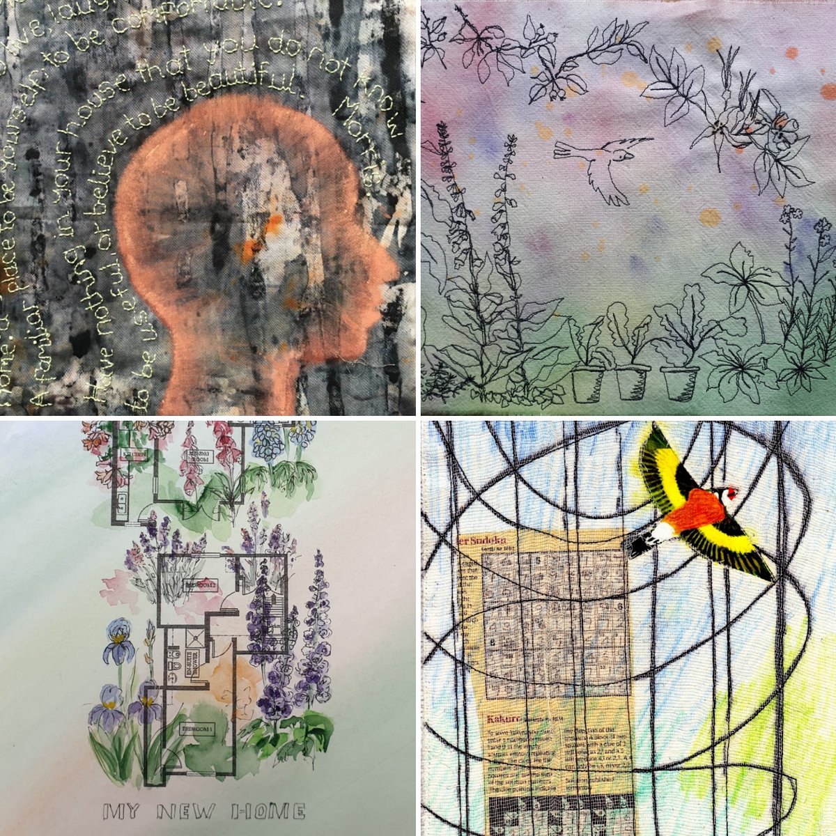 Phoenixtextile's tweet photo. As a collaborative project during lockdown, we have been working on a theme of "Home", each producing an A4 page to be made into a book by Jude. Here are contributions from Jo, Rosaline, Robertta and Joan B.
#groupproject #collaboration #workingtogetherapart #handmadebook #home https://t.co/v9YrMxu57X