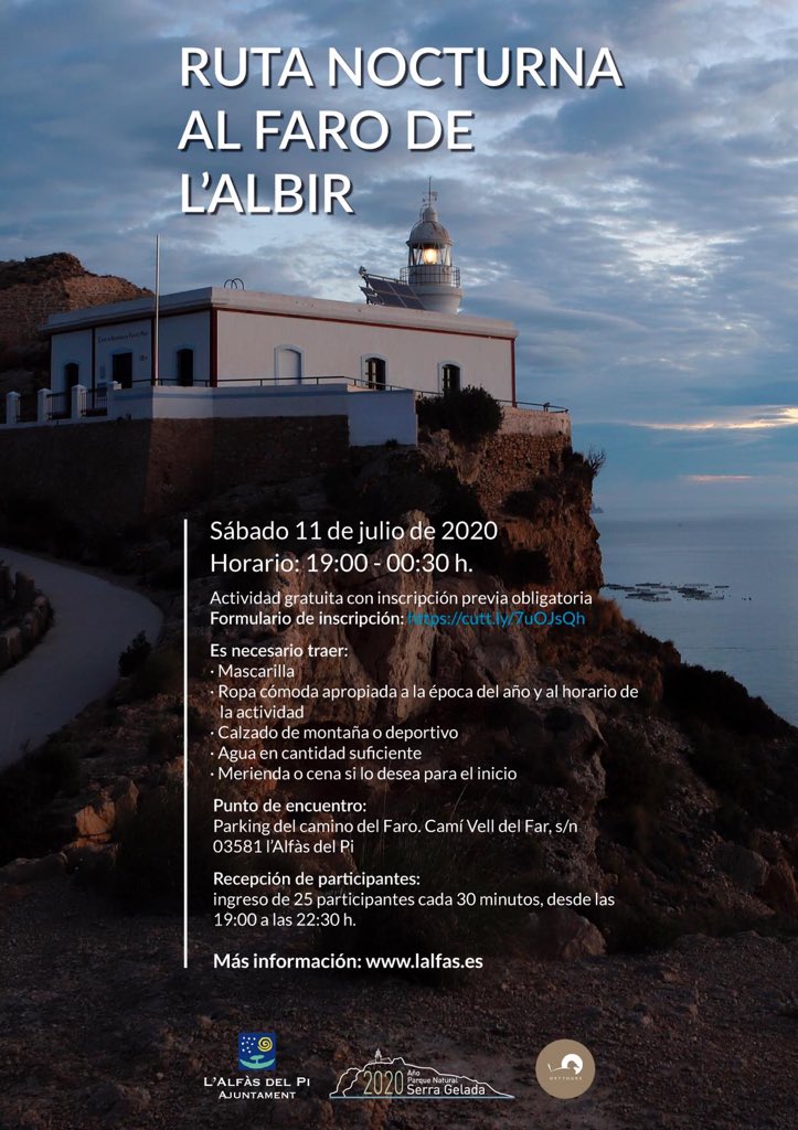 🔴 Este sábado 11 de julio organizamos una ruta ecoturística nocturna por el camino del faro con <a href="/Oxytours/">Oxytours</a>. La actividad es gratuita con inscripción obligatoria en cutt.ly/7uOJsQh 🌳🌓👣🔦     Más info en 👉🏻lalfas.es/concejalias/me…