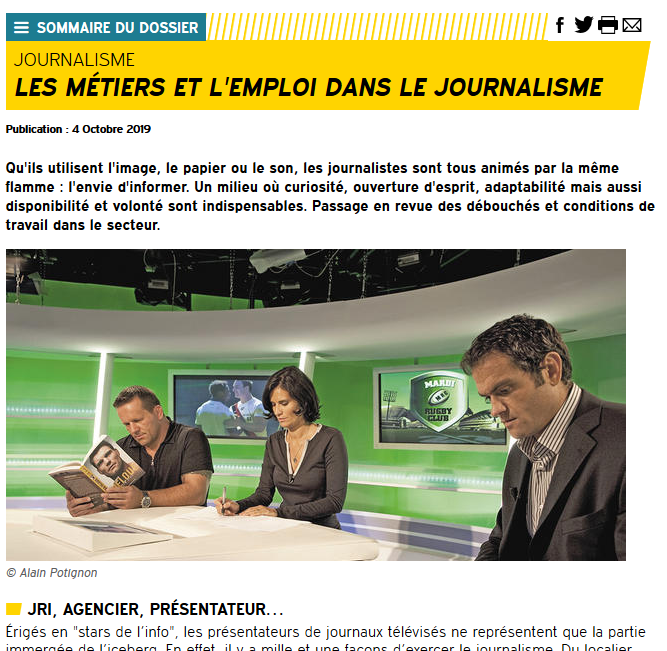 Zoom sur les métiers et l'emploi dans le secteur du #journalisme
👉 bit.ly/38uRodD

Découvrez différents #métiers comme 👇
#journaliste 👉 bit.ly/34qTJnP
#reporter/trice #photographe 👉 bit.ly/3e5ltlb ...

#orientation #JT #journal #informations