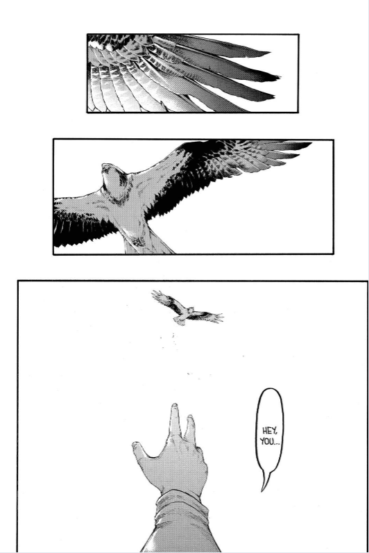 However, Eren was not present at this moment, and we know, with the chapter 91 (+ the trailer of the Season 4) that above Falco, there was only a bird. Here all the scenes of this chapter when we see the bird + Falco (as you can see it's the same scene)