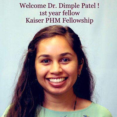 Welcoming our 1st year fellow to our PHM family! Dr. Dimple Patel is a recent graduate from @chocchildrens. Her interests include medical education, quality improvement and she plans to pursue a MPH for clinicians @UCBerkeleySPH supported by @KaiserPHM.