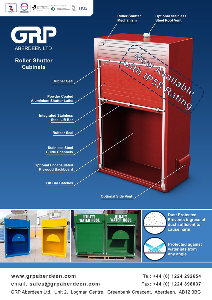 GRPAberdeenLtd's tweet image. We are pleased to announce that our popular range of Roller Shutter Cabinets are now available with optional #IP55 rating.

Rated to Ingress Protection IP55 Cat 2 in accordance with BS EN 60529:1992+A2:2013, IP55

#storage #ingressprotection #composites #ukmanufacturing #ukmfg